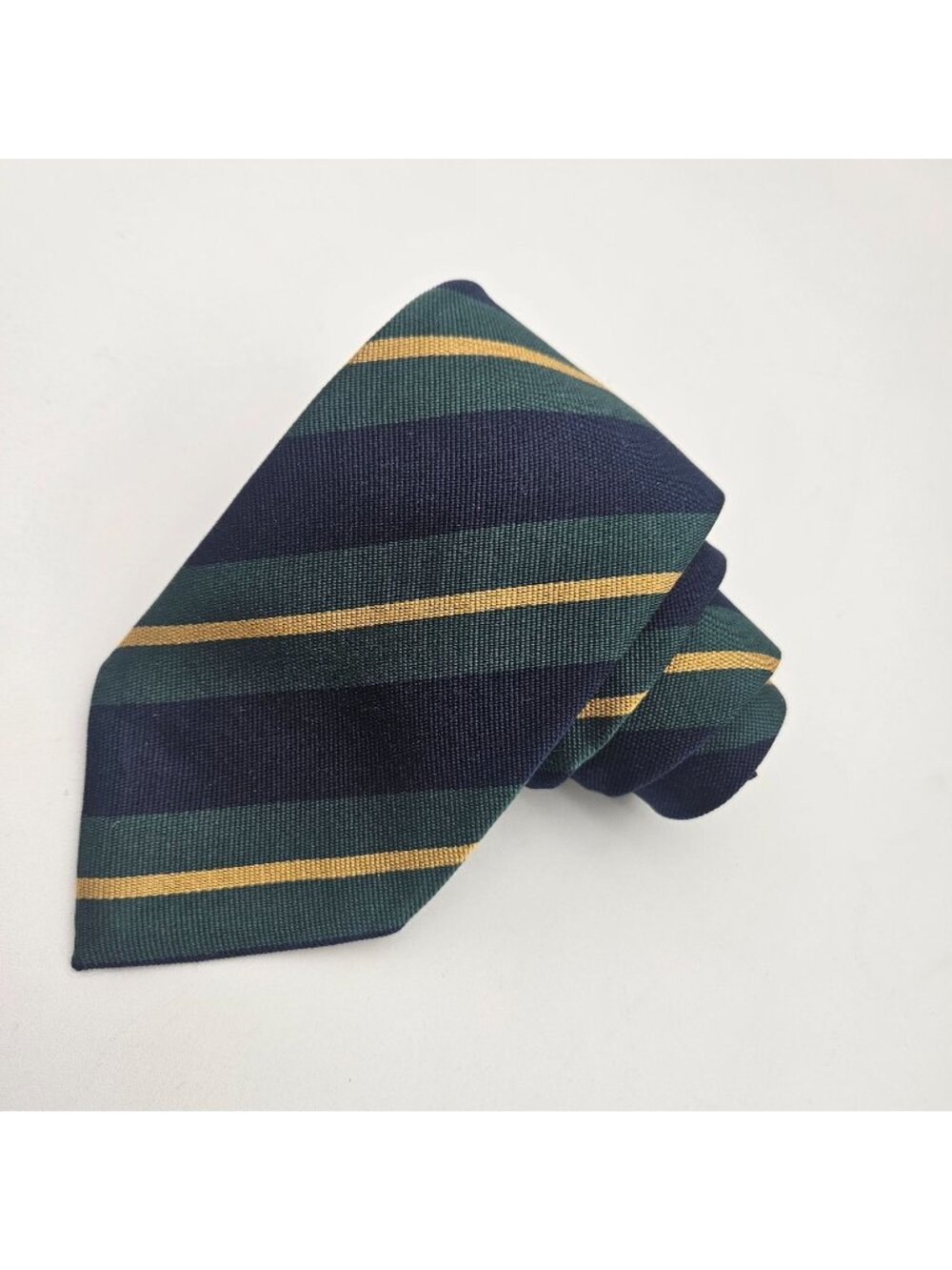 Benjamin Sartorial Collection Navy Blue Green Gold Striped 59" Silk Tie